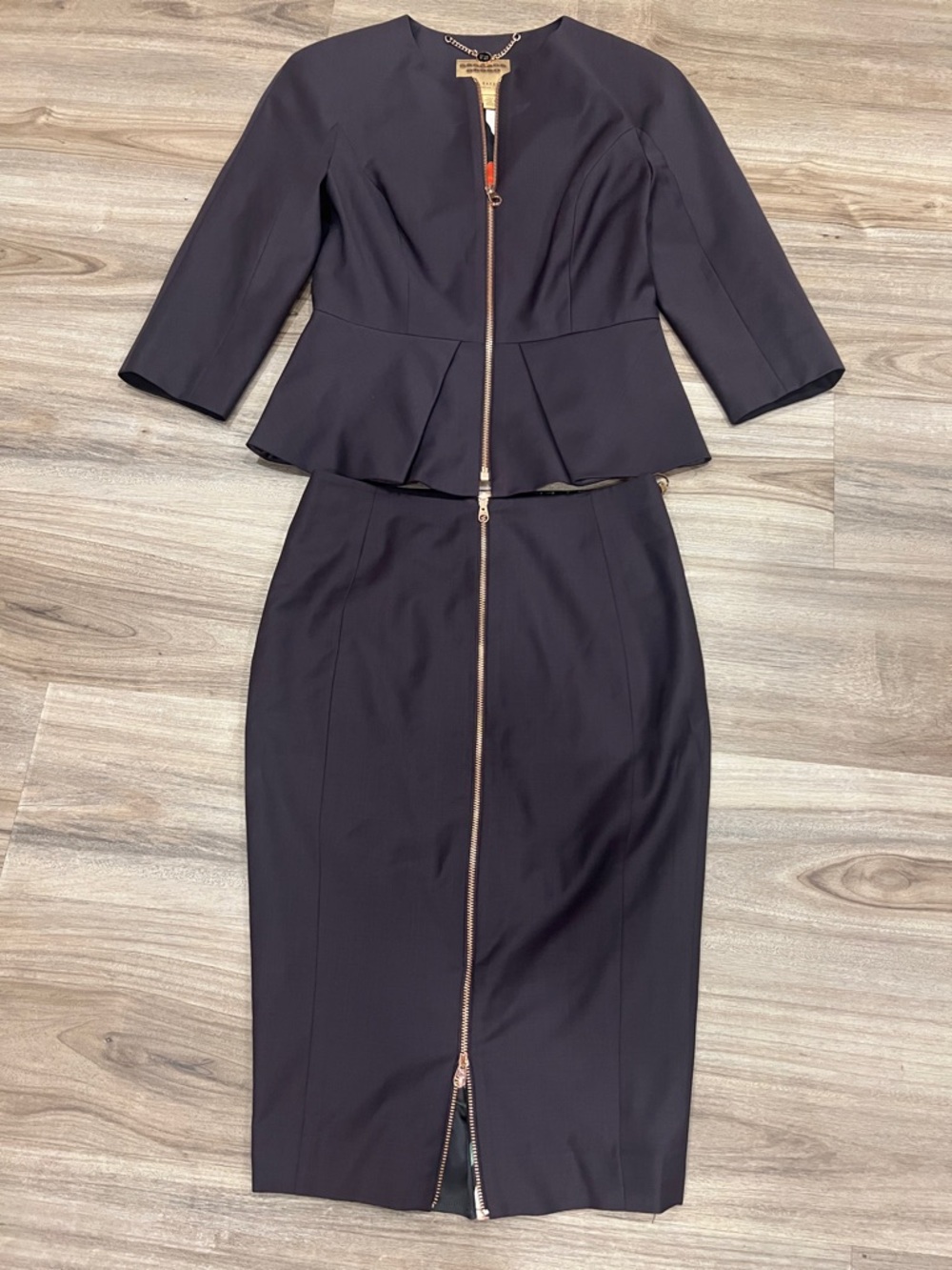Ted Baker Black Jacket with Floral Lining and Gold Chain Detail